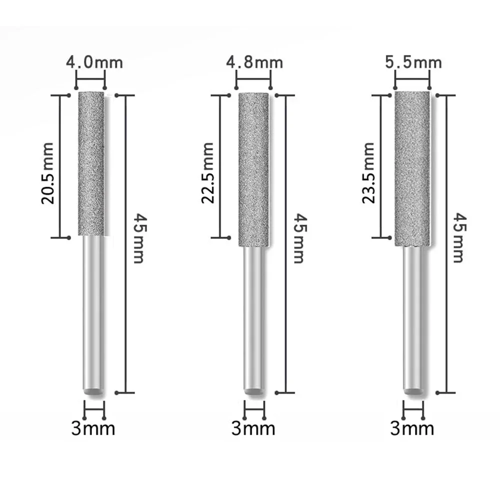 4mm 4.8mm 5mm Affilatrice per motoseghe Lima per pietra Affilatura per sega a catena Intaglio Rettifica Utensili elettrici Frese cilindriche rivestite diamantate