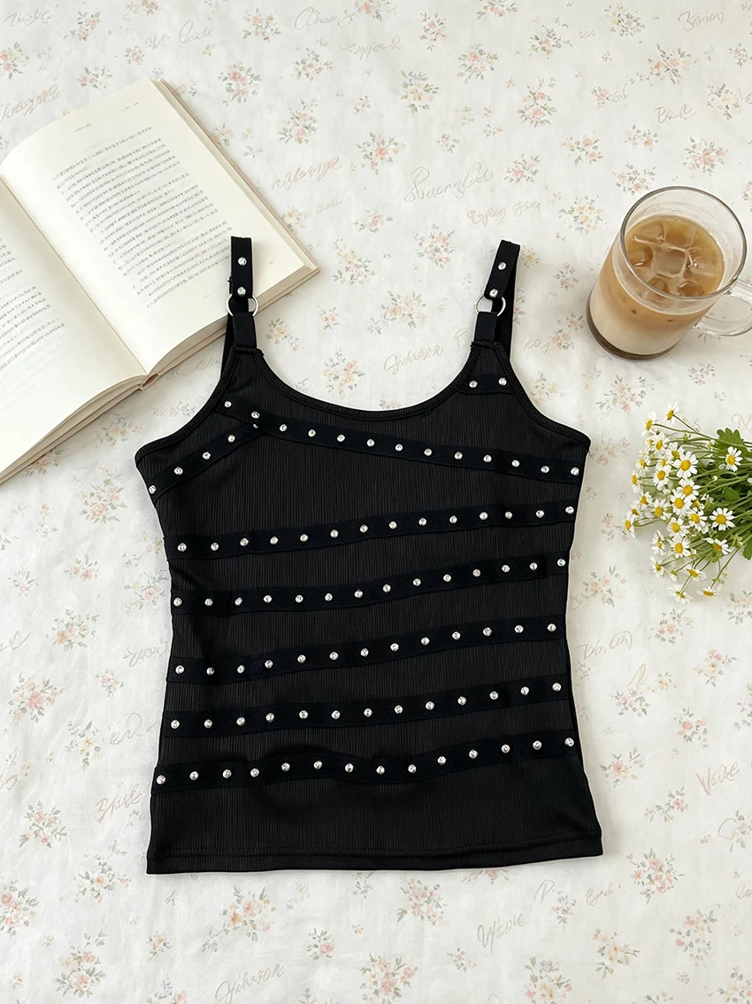 Harajuku Ästhetik Punk Vielseitige Klassische Tanktops Y2K Streetwear Mode Schlankmachende Sexy Hot Girl Einfarbige Camisole Weste für Frauen – Detail 6