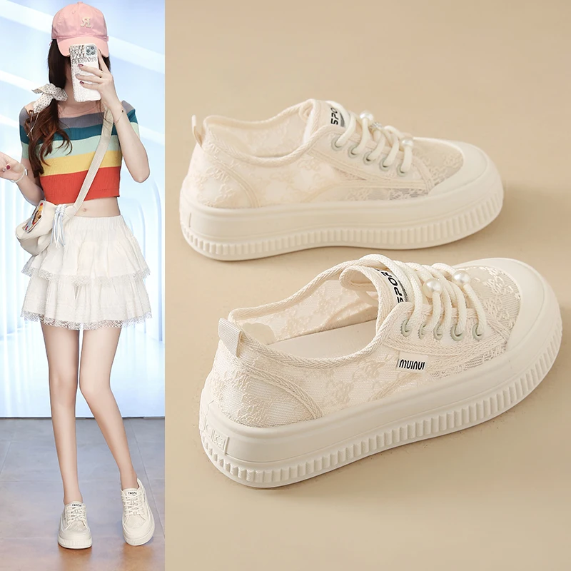 

2025 New Women's Round Toe Breathable Translucent Mesh Lace Up Chunky Platform Casual Shoes for Summer Daily Wear