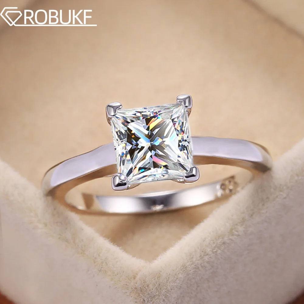 

GRA Certified 1ct 2ct Princess Cut Moissanite Rings For Women Sparkling Diamond 100% S925 Silver Engagement Wedding Band Jewelry