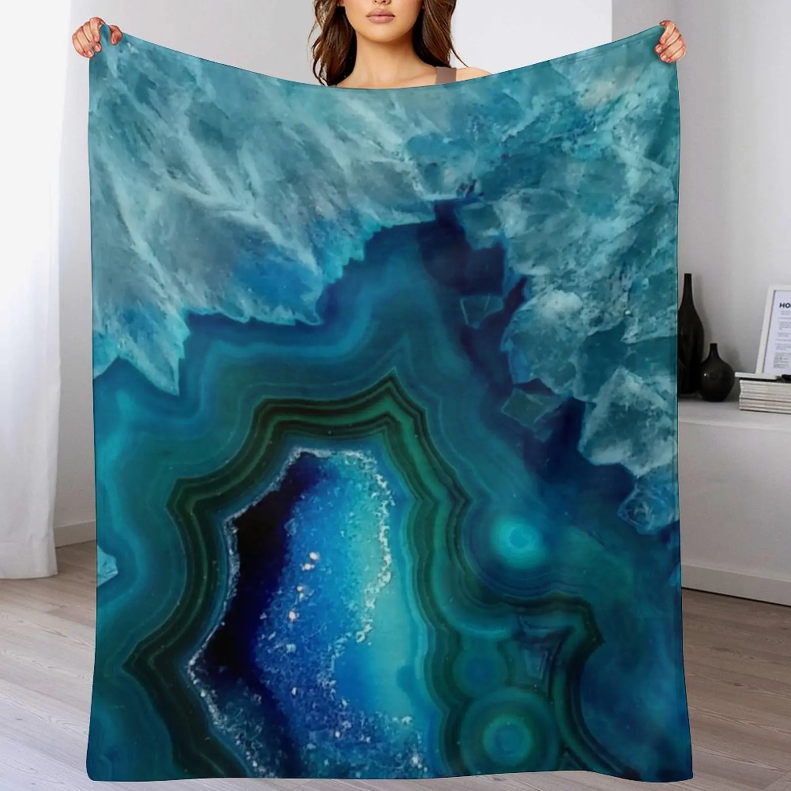 

Teal Blue Agate Throw Blanket Outdoor Soft Blanket for Picnic Beach Camping