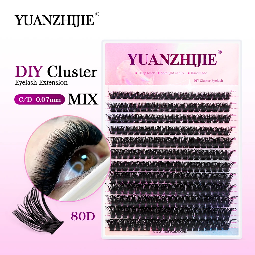 

YUANZHIJIE Segmented False Eyelash Extension C/D Curl DIY Natural Individual Lashes Makeup Tools Soft 0.07mm 8-16mm&Mix Eyelash