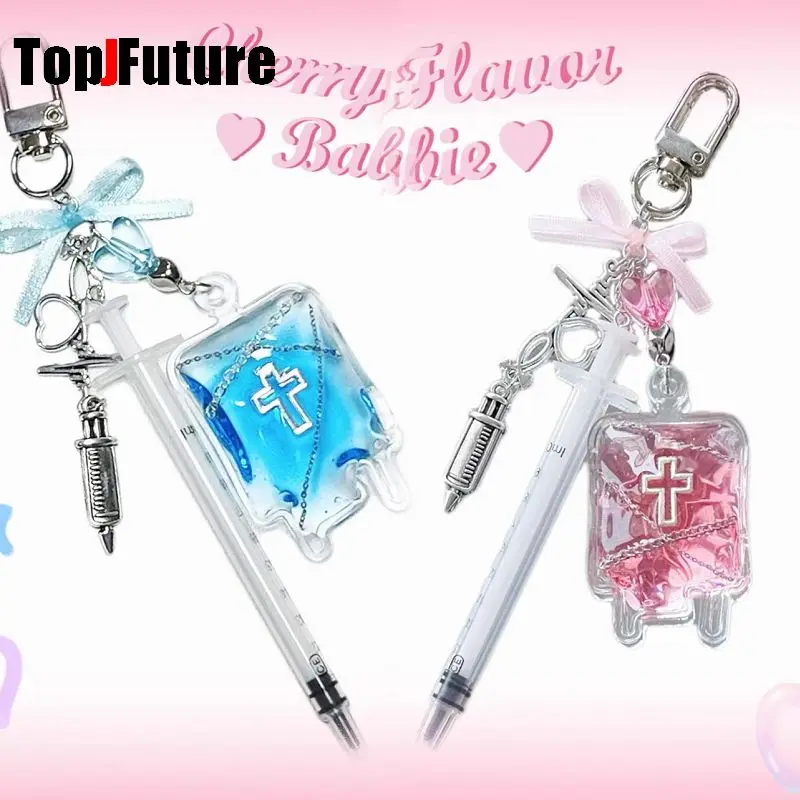 Harajuku Gothic Y2K Meisje Vrouwen Mannen Halloween decoraties Cosplay punk Bloedzak spuit Sleutelhanger vampier diarrings ornamen gift