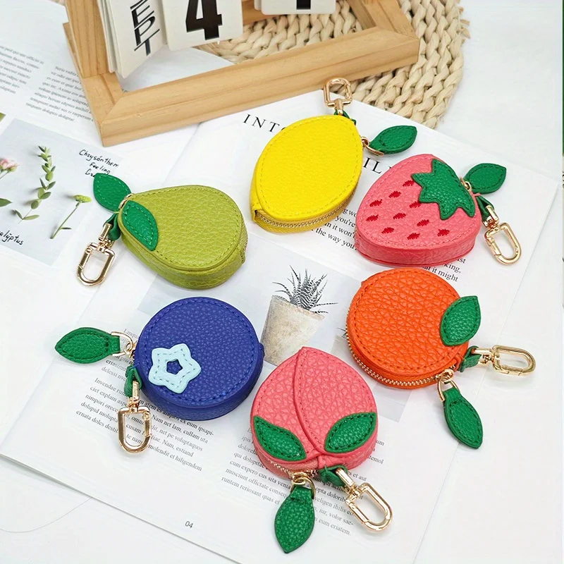 Portamonete a tema frutta, portafoglio piccolo per riporre monete con portachiavi, chiusura con cerniera, design di frutta carino, accessori pendenti alla moda