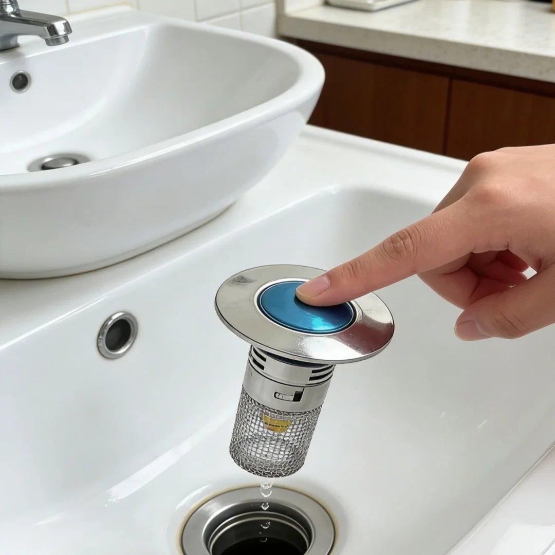 

Нажимной сливной клапан для раковины, фильтр для слива из нержавеющей стали для ванной комнаты с уловителем волос и защитой от запаха