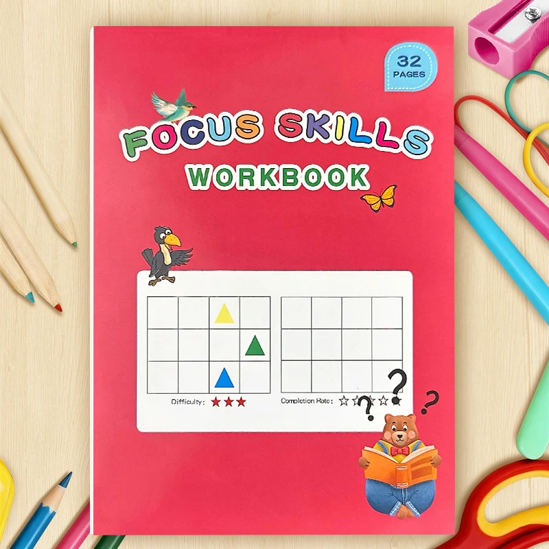 32 Pages Focus Skills Educational Activity Workbook,Position Matching & Reasoning Exercises, Kindergarten Brain Game Book