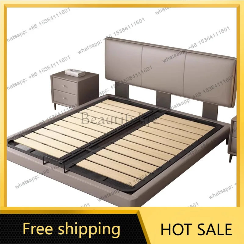 Factory Direct Sales Italian Minimalist Leather Bed Modern Light Luxury Simple Soft Bag Bed