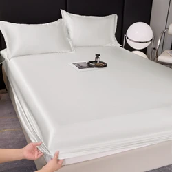 High-End Rayon Satin Fitted Sheet Silky Solid Color Bed Sheet Elastic Band Sheets Smooth Bedsheet Mattress Cover 150x200 180x200