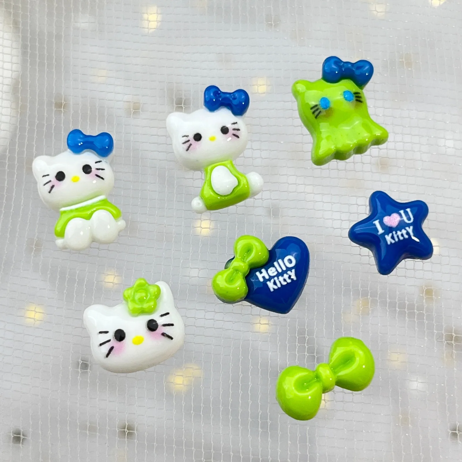 20Pcs Adorable Hello Kitty Nails Green KT Cat Cartoon Nail Accessories Charms