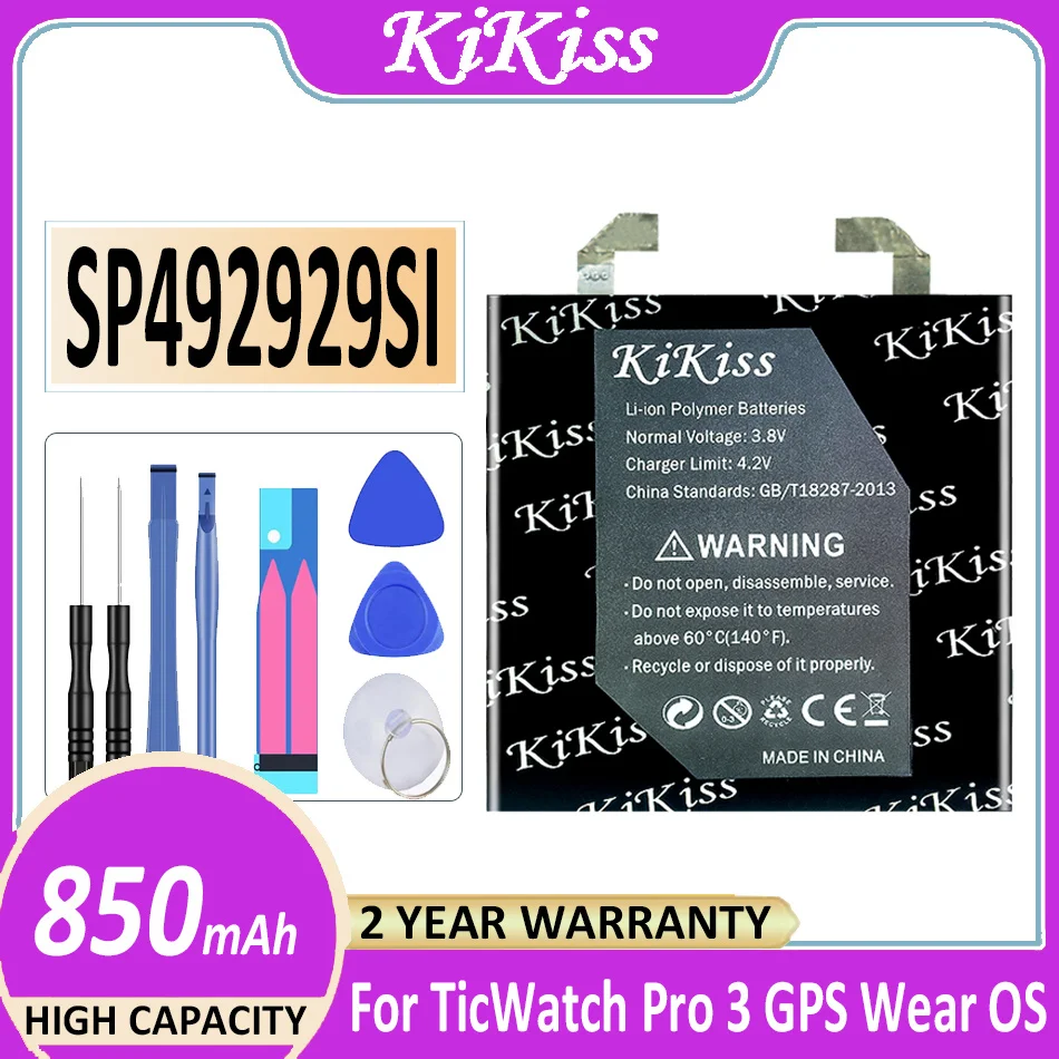 KiKiss Battery SP492929SI 850mAh/900mAh For TicWatch Pro 3 GPS Wear OS Smartwatch Bateria