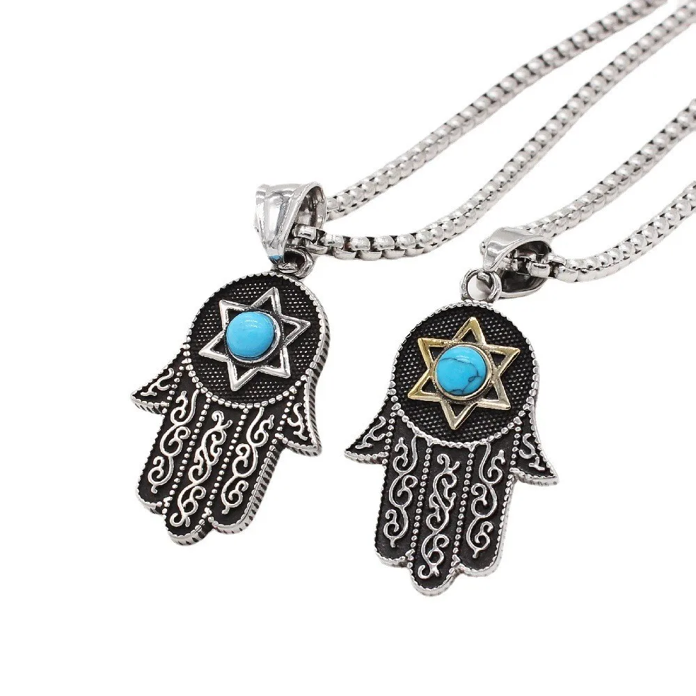 New Vintage Six Star Fatima Hand Pendant Necklace Charm Women's Necklace Fashion Animal Accessories Party Gift Jewelry Wholesale