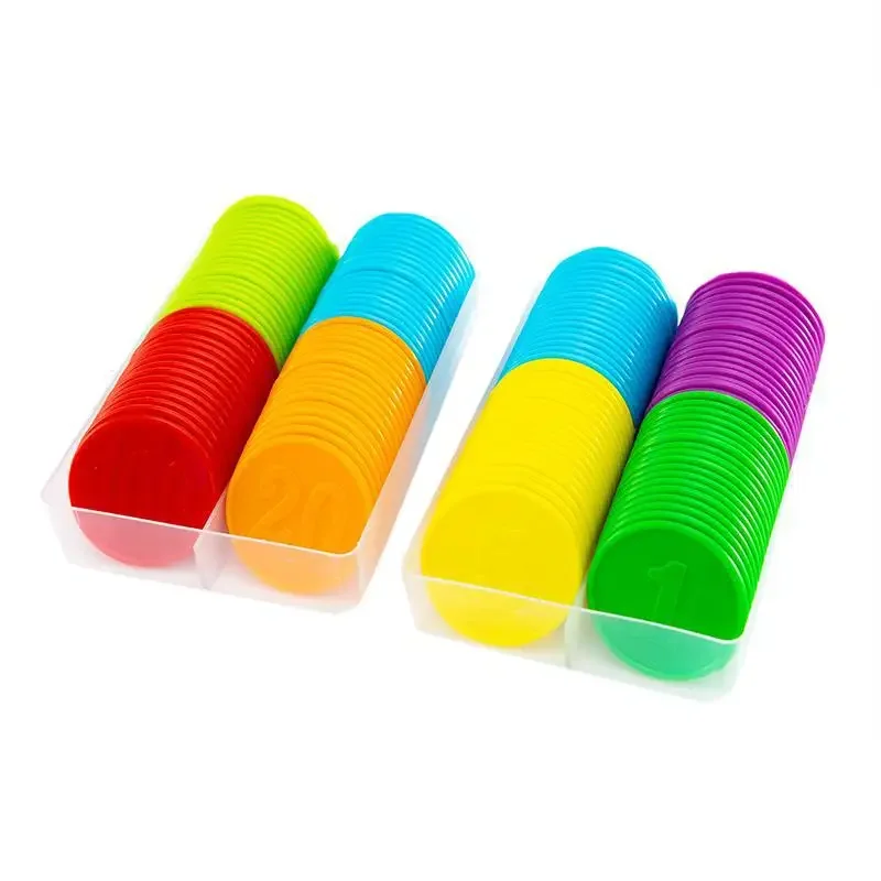 80-teiliges Plastik-Chip-Münzset: Lernwährung mit Mehrfachwert für Schüler, Spielmarken, Kartenspiel, Austausch und Lernbelohnungen