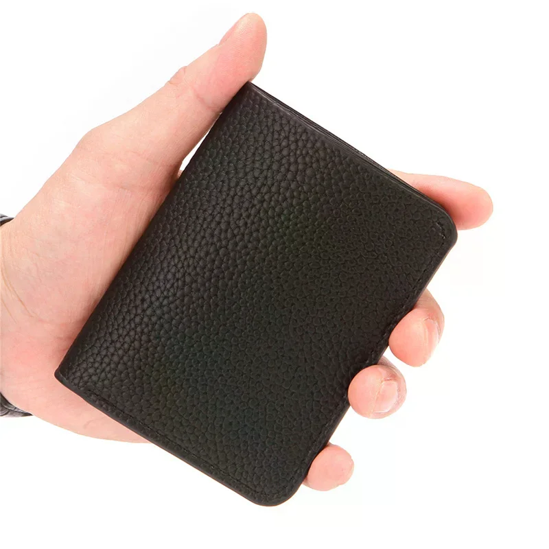 PU Leather Men Wallet Thin Small Credit Card Holder Lychee Pattern Coin Purse