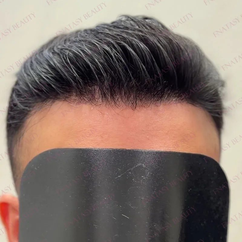 Super Natural Hairline Light Weight Black Brown Grey Ultra Thin 90Density 100% Human Hair Black Old Man's Hairloss Men Toupee