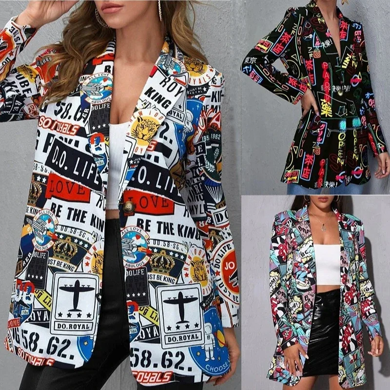 

Autumn new Amazon European and American cross-border foreign trade fashion trend printed women's suit jacket, spot