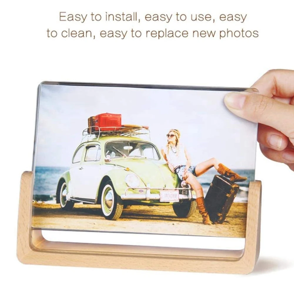 AT02-2X U-Shaped Acrylic Photo Frame Creative Solid Wood Home Desk Decoration For Office/Bedroom/Living Room/Cafe-7 Inch