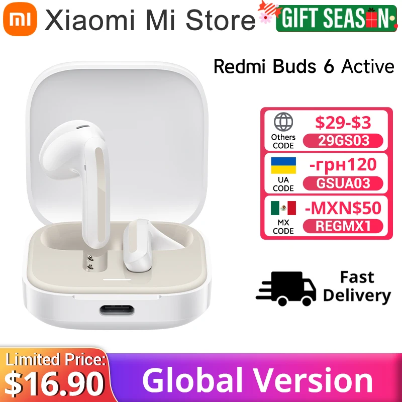 Xiaomi Redmi Buds 6 Active Global Version Bluetooth 5.4 Clear Voice Call  Large 14.2mm Dynamic Driver 30 Hours Long Battery Life