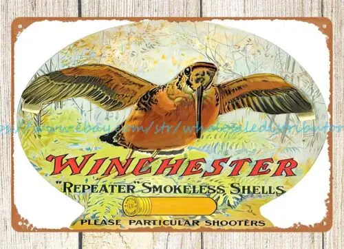 Winchester repeater smokeless shells ammo bird hunting metal tin sign wall art