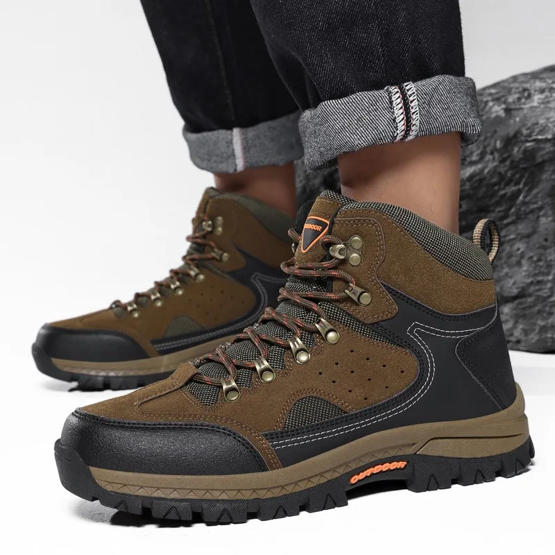 High Top Men Walking Hiking Shoes Outdoor Anti-Slip Sneakers Wear-resistant Climbing Trekking Shoes Autumn Winter Men Work Boots