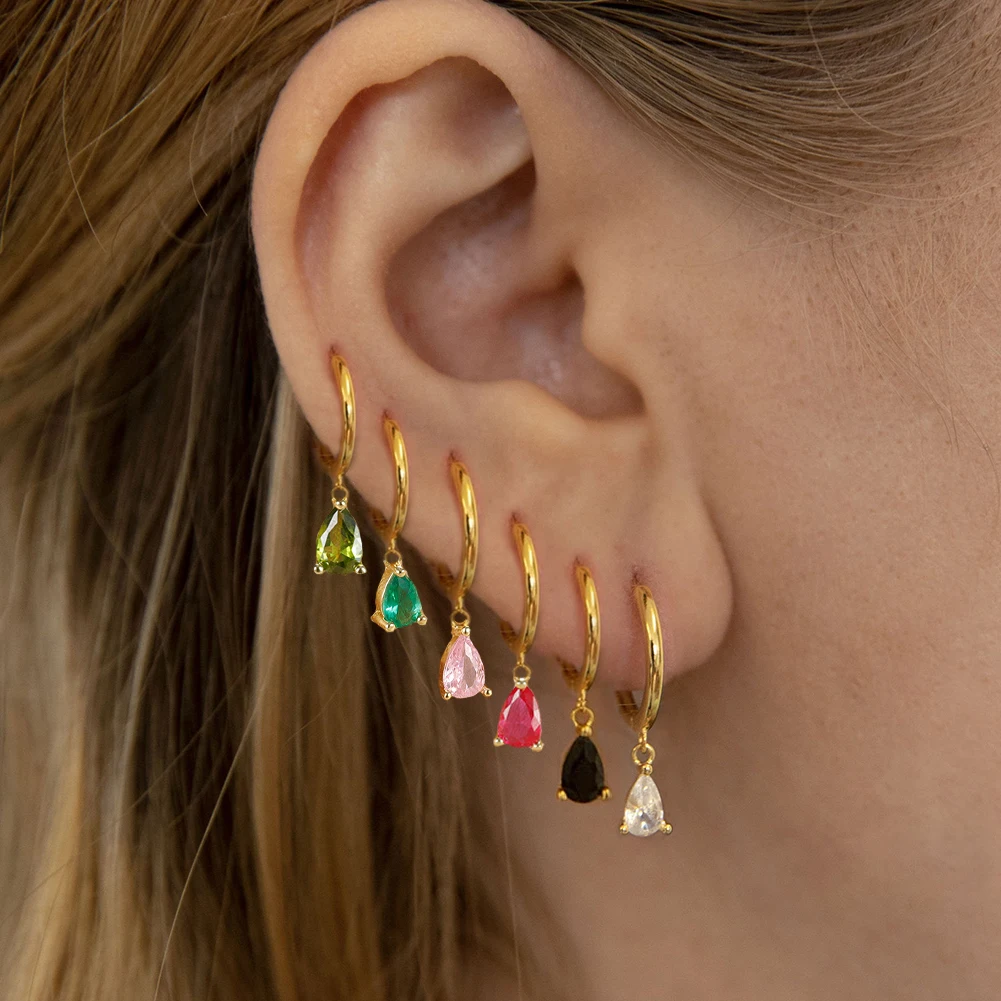 Fashion Colorful Zircon Water Drop Hoop Earring for Women Simple Geometry Stainless Steel Huggie Earring Piercing Jewelry aretes