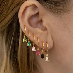 Fashion Colorful Zircon Water Drop Hoop Earring for Women Simple Geometry Stainless Steel Huggie Earring Piercing Jewelry aretes