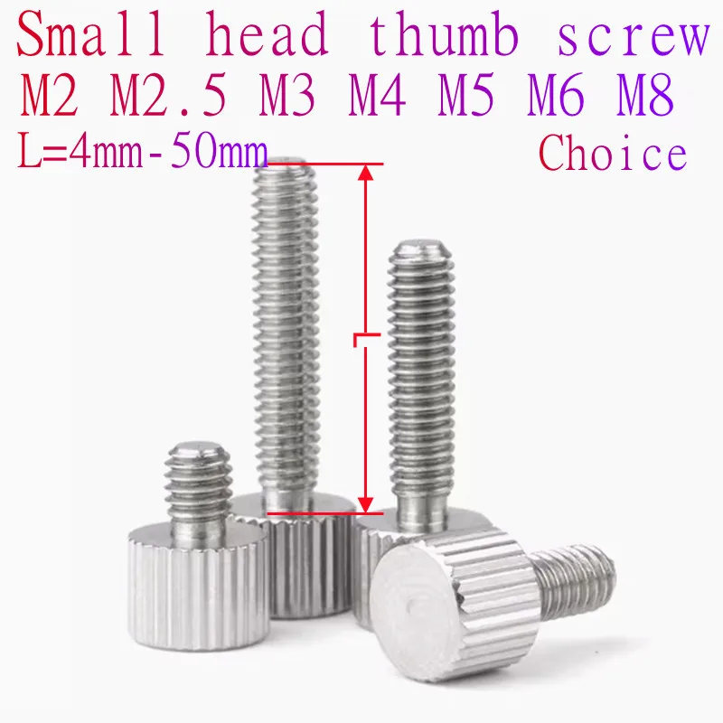 5/10Pcs M2 M2.5 M3 M4 M5 M6 M8 304 Stainless Steel Thumb Screw Samll Plain Flat Type Knurled Head Maunal Adjustment Bolt 5-30mm