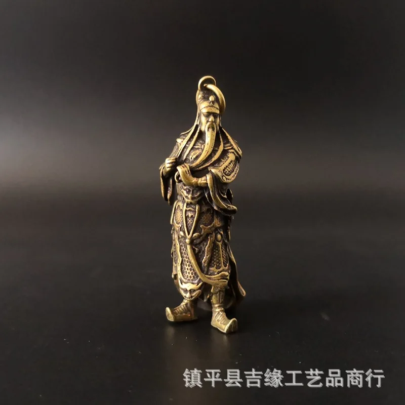 Wholesale Two Pieces Price Huang Guan Gong Small Miniature Craft Home Desktop Decorations Yellow Keychain Pendant Pure Copper