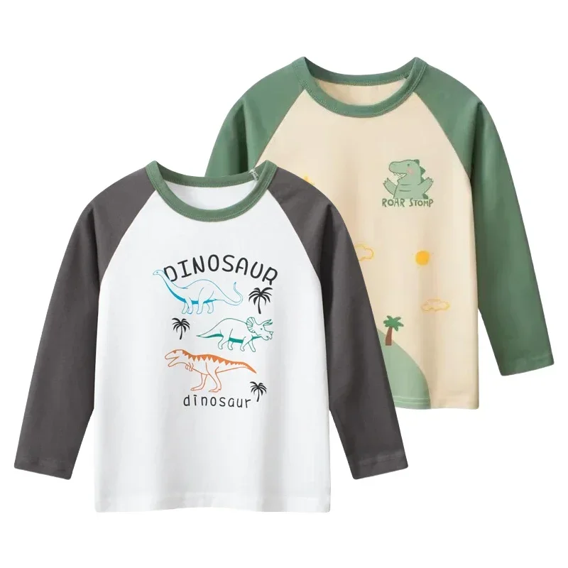 

2025 Spring Autumn New Cartoon Print T Shirt Boys Children's Clothing Dinosaur Kids Casual Long Sleeve Cotton T-Shirt Tops 2-9Y