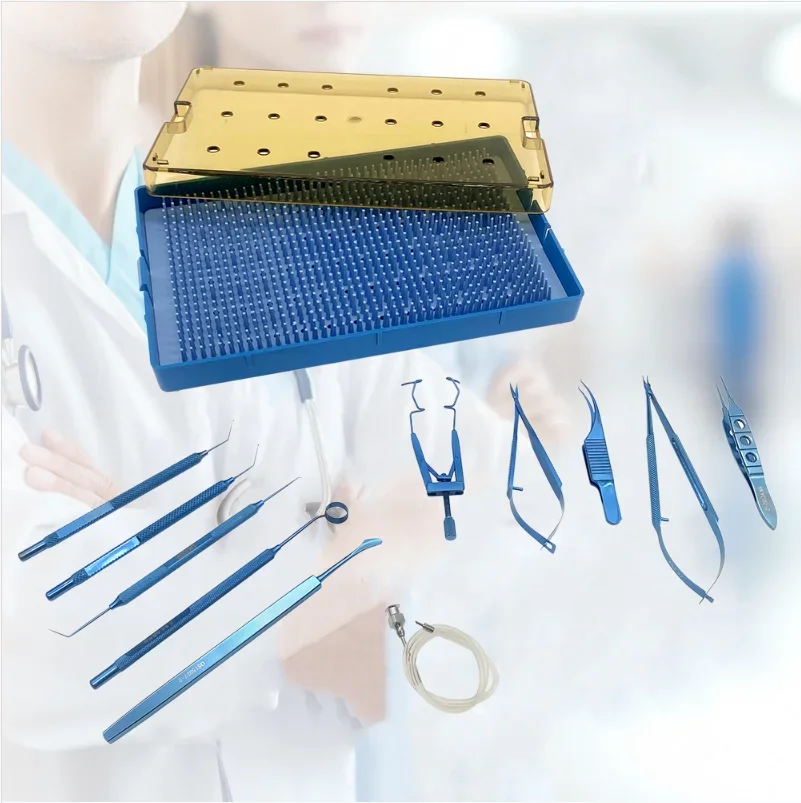 LASEK Ophthalmic Surgical Instrument Set Needle Holder Forceps Spatula With Sterilization Tray Autoclavable Microsurgery Tools