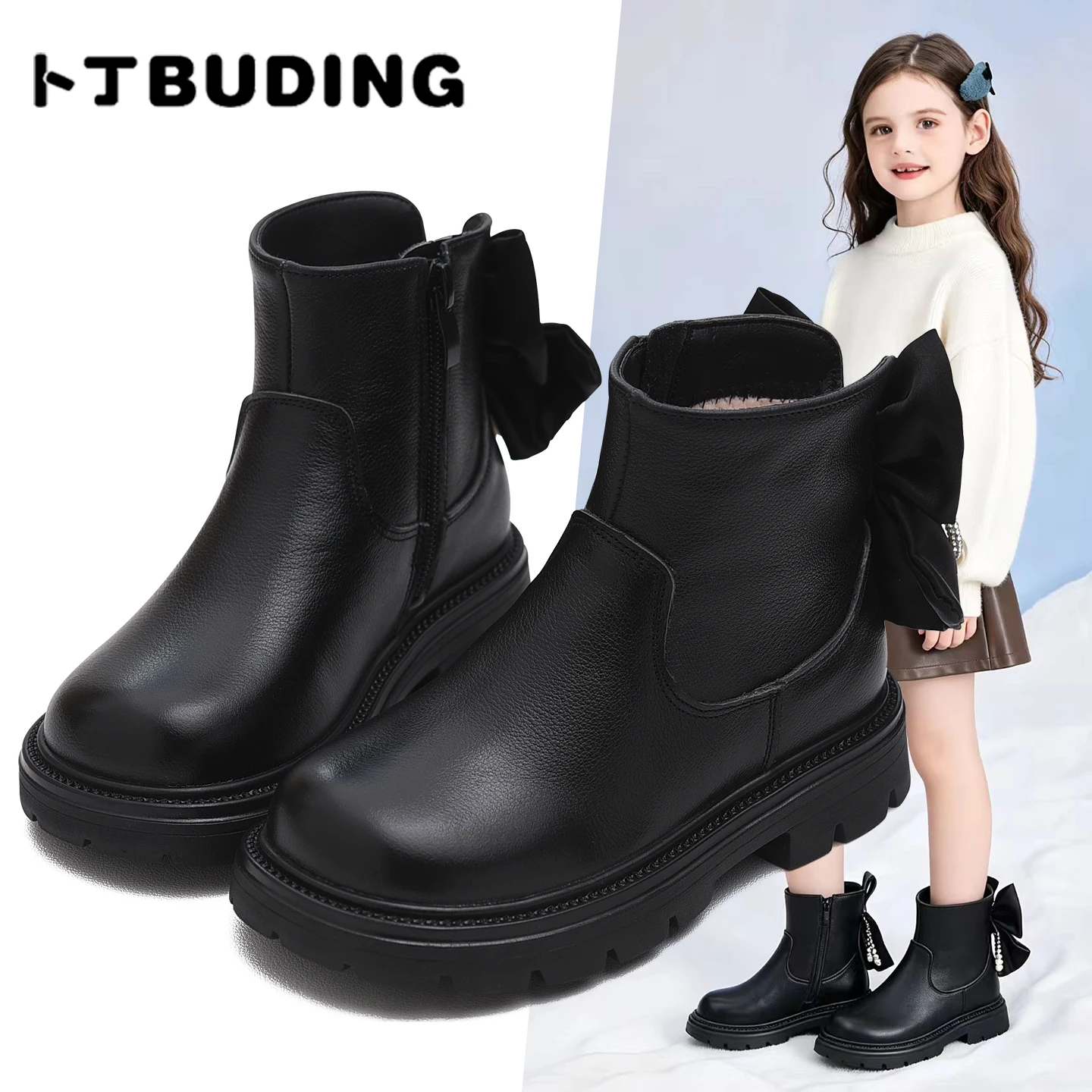 Girls' boots, genuine leather, children's short boots, single boots, autumn and winter new styles, children's shoes, princess bo