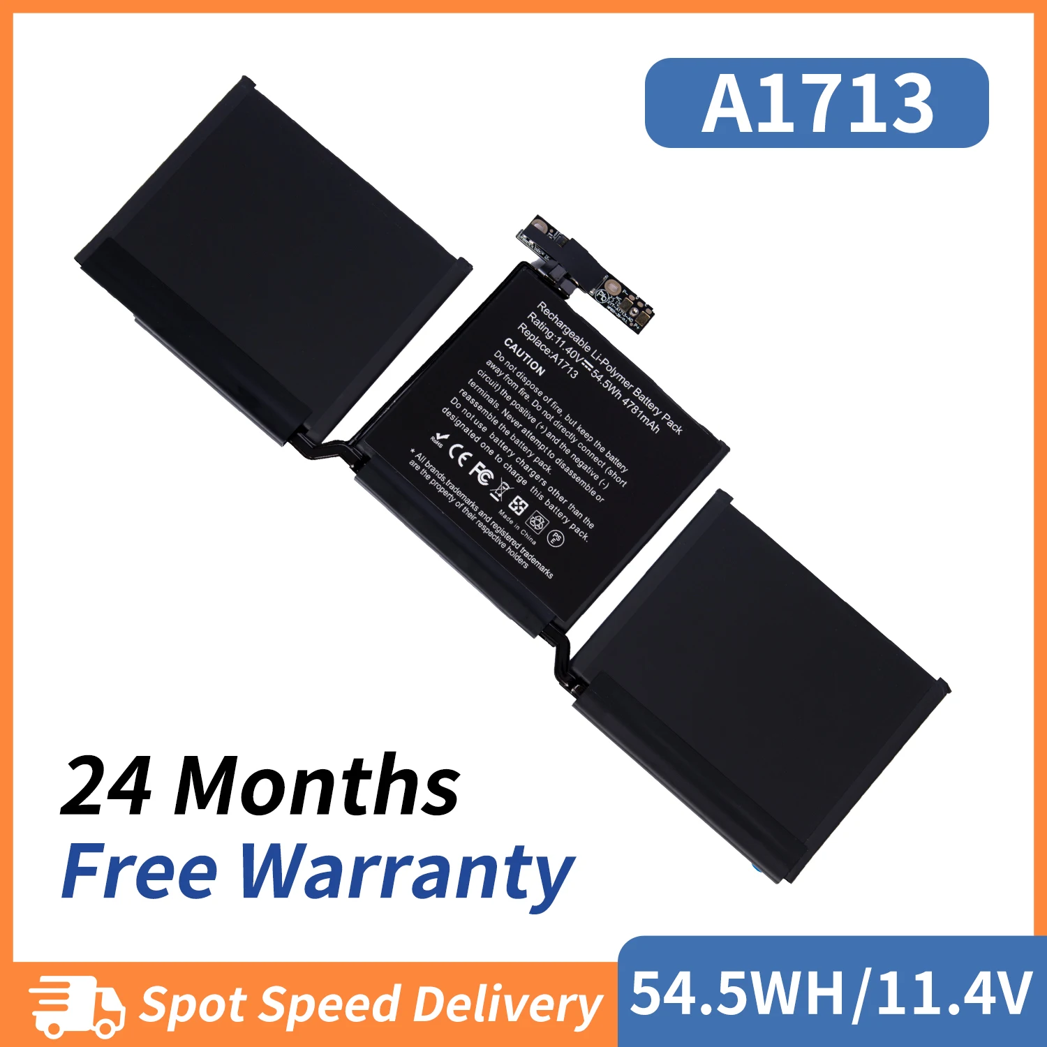 بطارية AUSSY A1713 54.5WH لأجهزة Apple MacBook Pro 13 "A1708 2016 2017 EMC 2978 3164 020-00946 MLL42LL