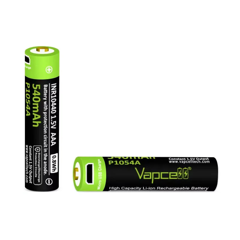 بطارية USB أصلية Vapcell P1054A 10440 540mah 1.5V AAA مع منفذ USB صغير بطاريات قابلة للشحن سطح مسطح