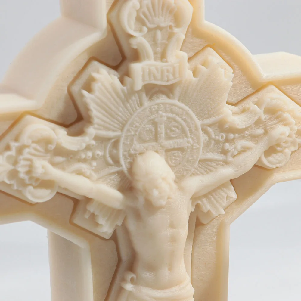 Passione di gesù statua candela stampo in Silicone fai da te gesù croce scultura astratta gesso candela stampo in resina decorazioni per la casa