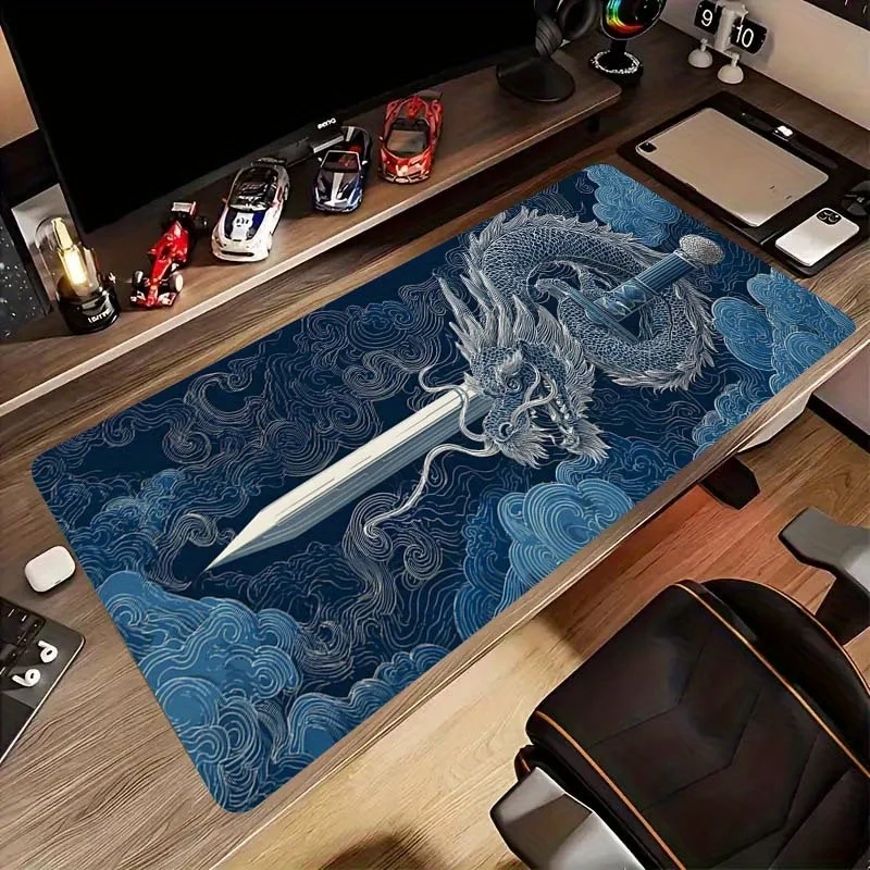 

Dragon Sword Blue Pattern Large Game Durable Mouse Pad Office Laptop Keyboard Learning Pads Precision Seamless Edge XXL