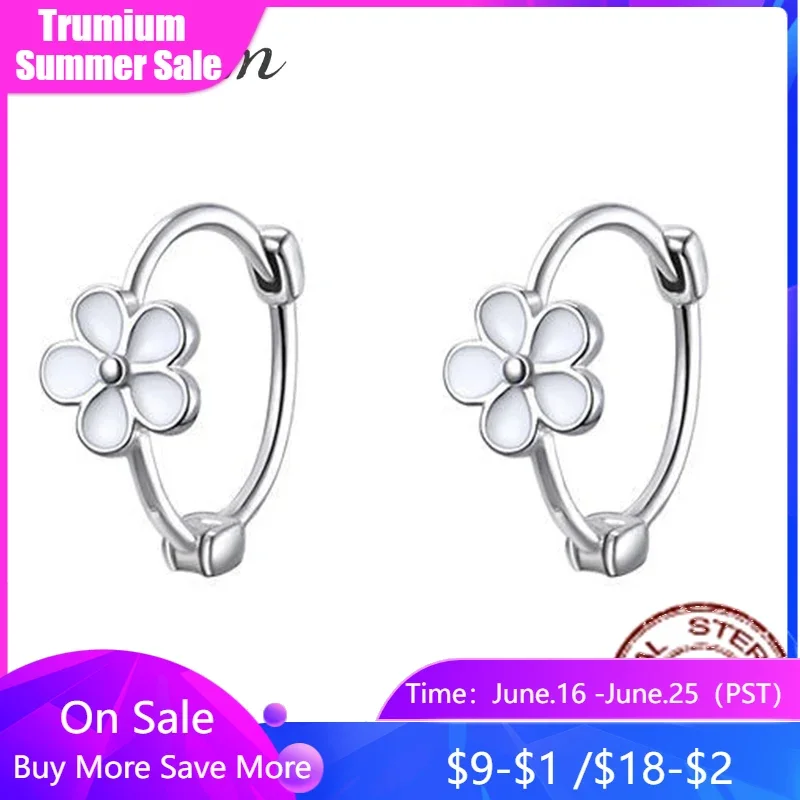 

Trumium Solid 999 Sterling Silver Daisy Hoop Earrings for Women Girls Small White Flower Earring Cartilage Helix Earrings