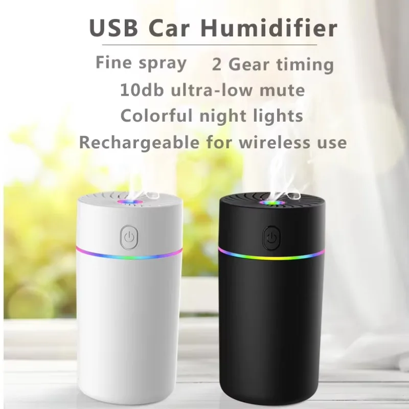 2024 Portable Led Light Mini 300ml H2o Spray Mist Humidifier Double Wet Aroma Essential Oil Diffuser Car Usb Air Humidifier