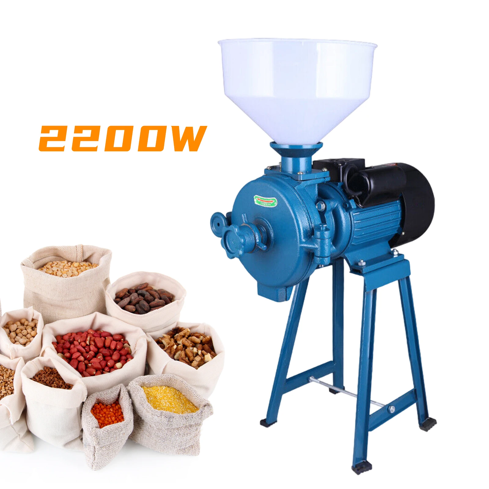 110V 1500W Electric Grinder Dry Feed/Flour Mill Cereals Grain Corn Wheat+Funnel