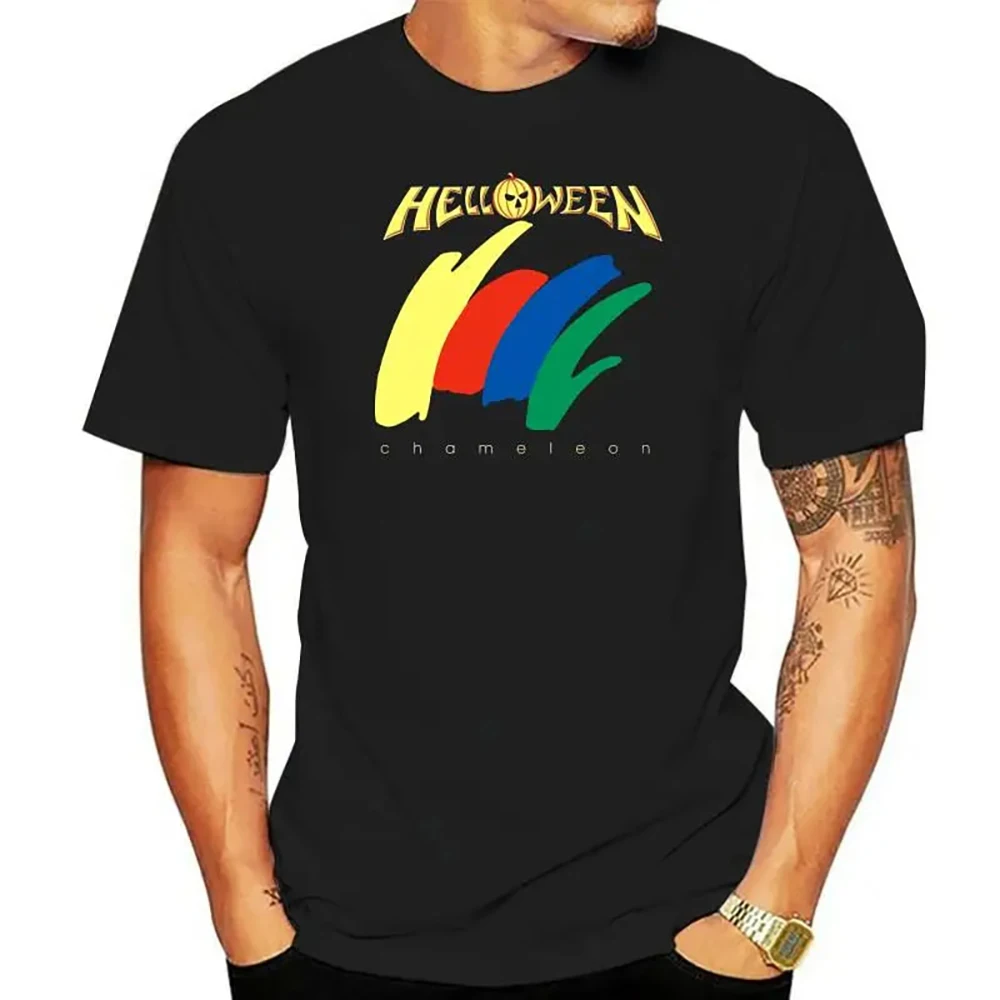 JRJZ Men\'s Clothing Fashion Casual Cotton Michael Black T-Shirt Heavy Metal New Printed T-Shirt Helloween Chameleon #913051