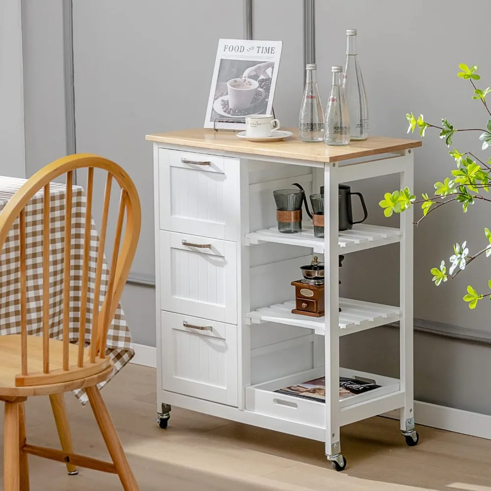 Kitchen Island Cart with Storage on Wheels, Small Rolling Island Table with Drawers & Shelves for Home Kitchen