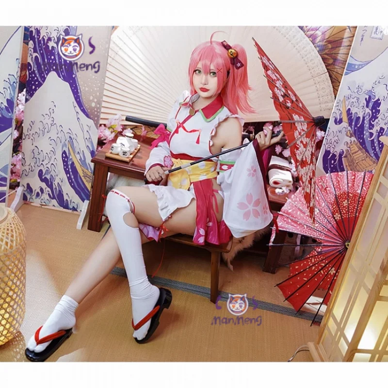 Hololive Miko Virtual Cosplay VTuber Sakura Miko Kostüm Sexy Lolita Dienstmädchen Kleid Perücke Requisite Set Mädchen Party Weihnachtsgeschenk Elite