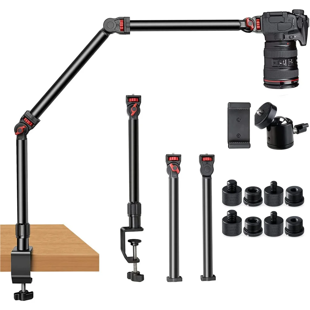 Ruchome ramię zaciskowe do mocowania na biurku, przedłużka 100 cm, statyw do lampy pierścieniowej, ramię do kamery, uchwyt leniwy do lampy pierścieniowej, DSLR, smartfona