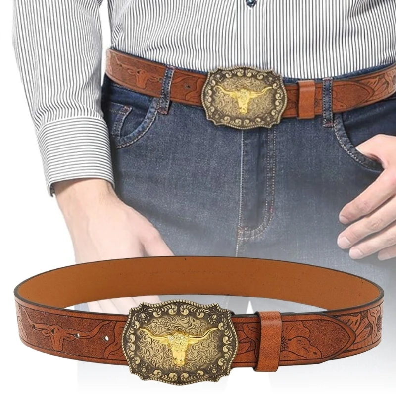 Western PU Belt for Pants Engraved Waistbelt Ethnic Waistband Embossed Pattern Cowgirl Belt Elegant Waist Decors