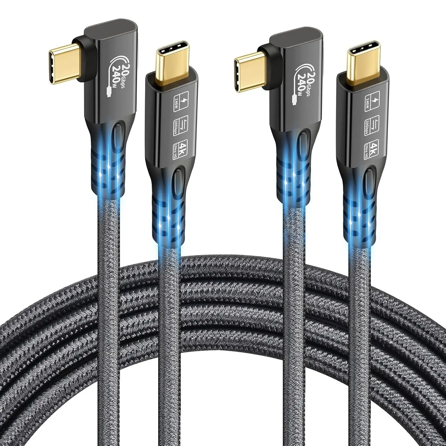 2PC/Lot 20Gbps USB C 3.2 Extension 90 Degree 4k Video Cable Male to Male 240W Charging Cable 20Gbps Data with External SSD