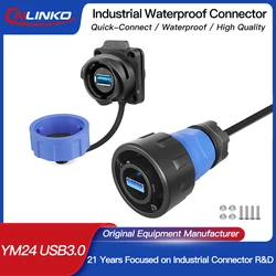 CNLINKO IP68 Waterproof M24 USB 3.0 Connector with 0.5m/1m Cable for High Speed Data Sync and Device Charging in Harsh Condition