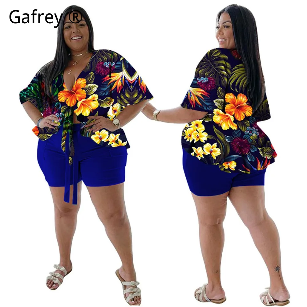 

4xl 3xl 2xl Plus Size Two Piece Set Women Printed Graphic Tee Shorts Casual Summer Lounge Set Loose Fit Comfortable Street Style