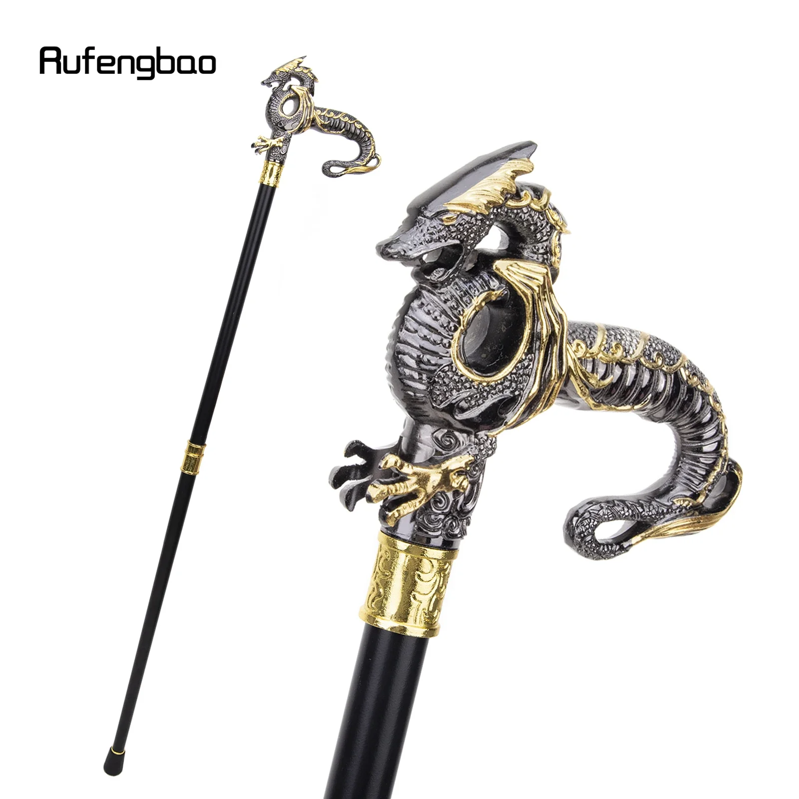 Ouro preto de luxo cabeça dragão andando bengala moda decorativa bengala cavalheiro elegante cosplay bengala knob crosier 93cm