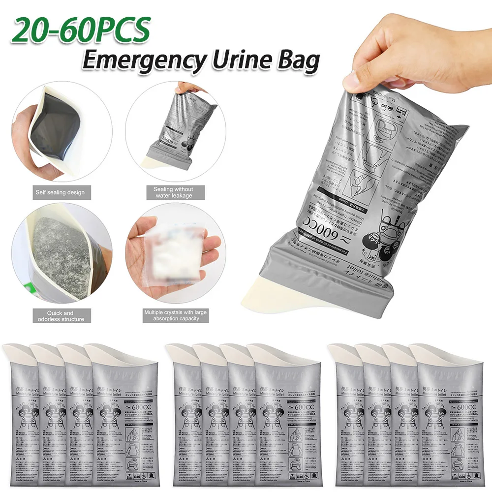 20-60Pcs Emergency Toilet Disposable Outdoor Urine Bags Portable 600ML for Men Women Children Patient