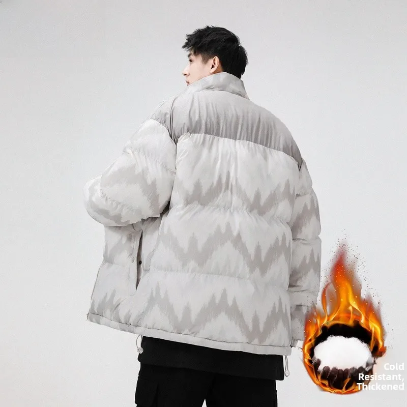 

WASSUP NURAYA Thiened Cotton Jaet Stand Collar Bread Sle Warmth Couple Outerwear Youth Faion Winter Coat Polyester Fiber