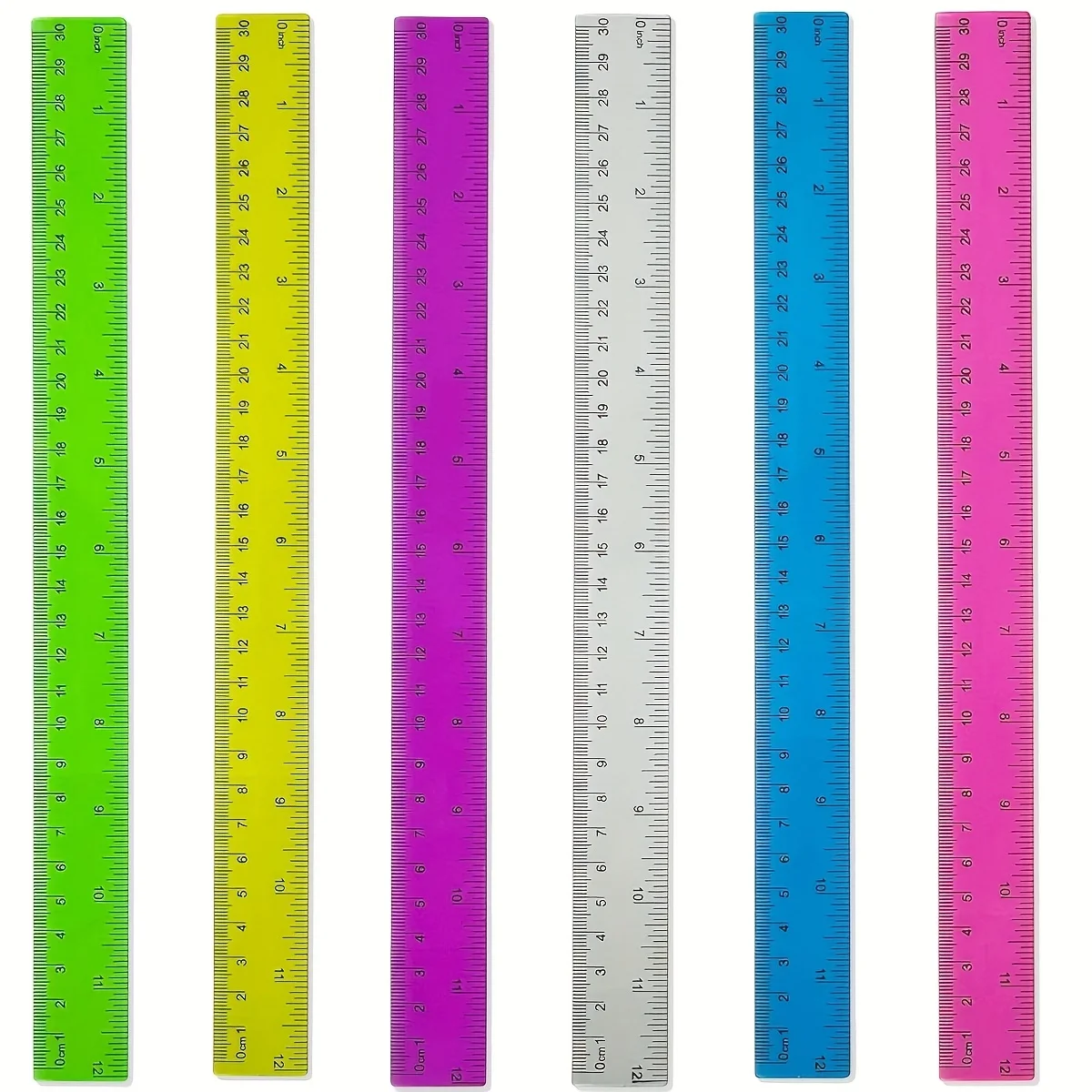 Clear Plastic Straight Ruler, 15cm/30cm,6/12 Inch, Bulk Assorted Colors, Shatterproof with Inches and Centimeters (6 Pack)