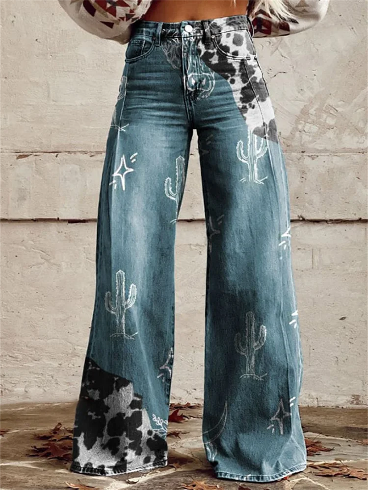 Jeansy2k Pants Loose Plus Size Straight Wide Leg Pants Ladies Low Rise Loose Vintage Print Pants Street Wear Jeans